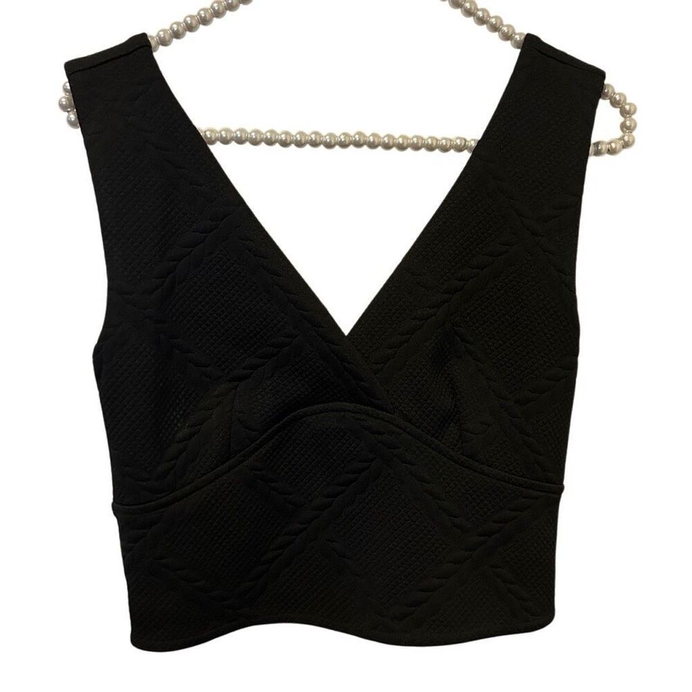 Anthropologie Maeve Button Side Crop Top V neck Vest Women's Black Size small